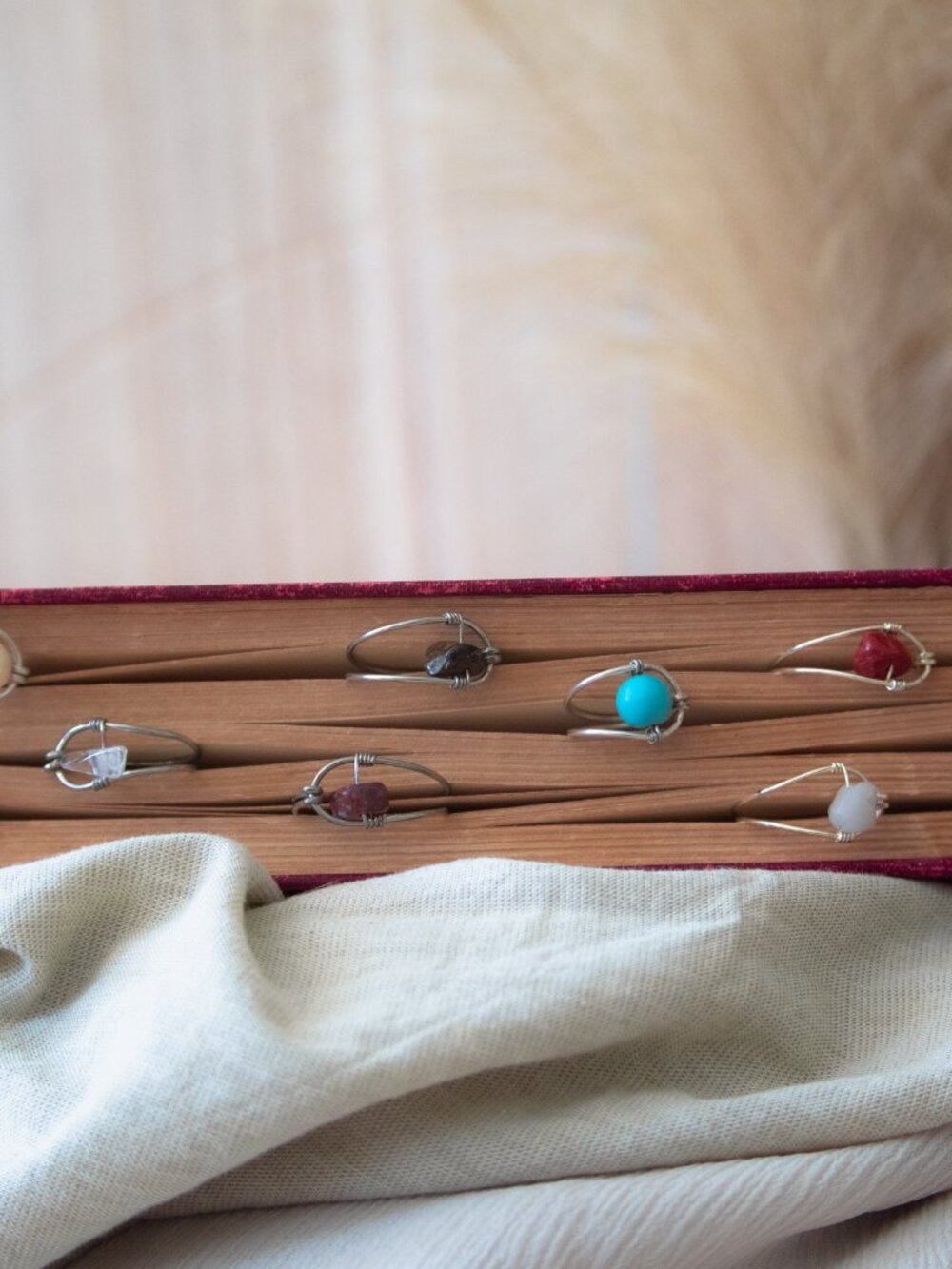 Handmade silver color non fade rings semi precious stones